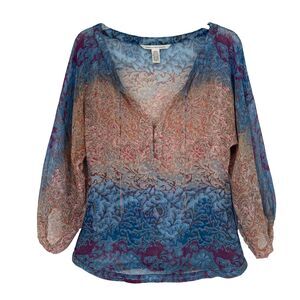 Diane Von Furstenberg Silk Peasant Blouse SIZE 4 Sheer Boho Art to Wear Peelo